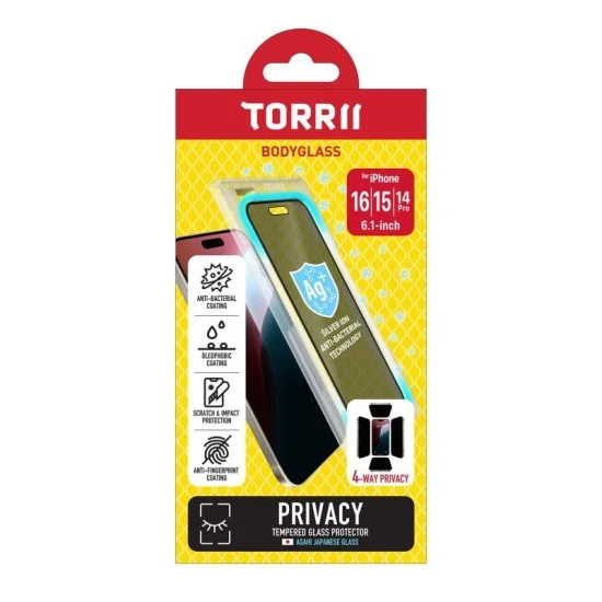 Torrii Bodyglass Iphone 16 / 15 / 14 Pro Screen Protector Glass - 4-way Privacy